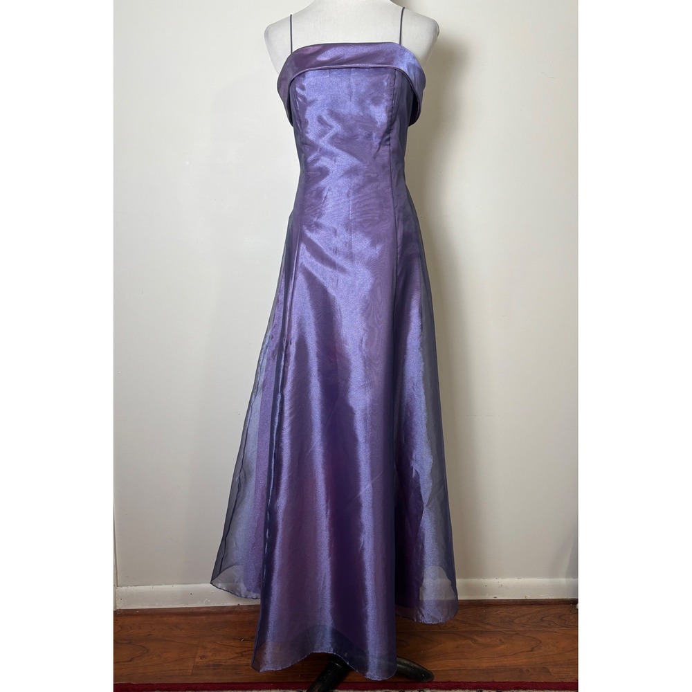 Night Way VTG Y2K Iridescent Sheer Shimmer Dress 8 Fairy Prom Strappy Evening